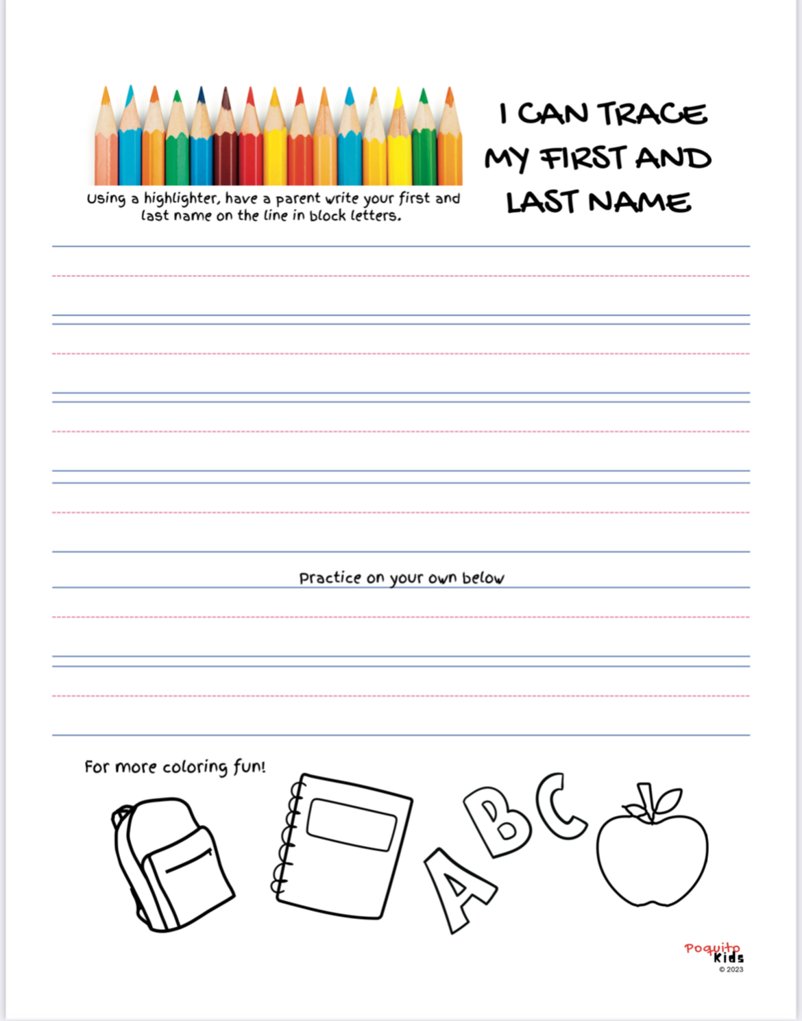 Personalized Preschool Back to School Tracing Name and Alphabet Fun Packet | For Download